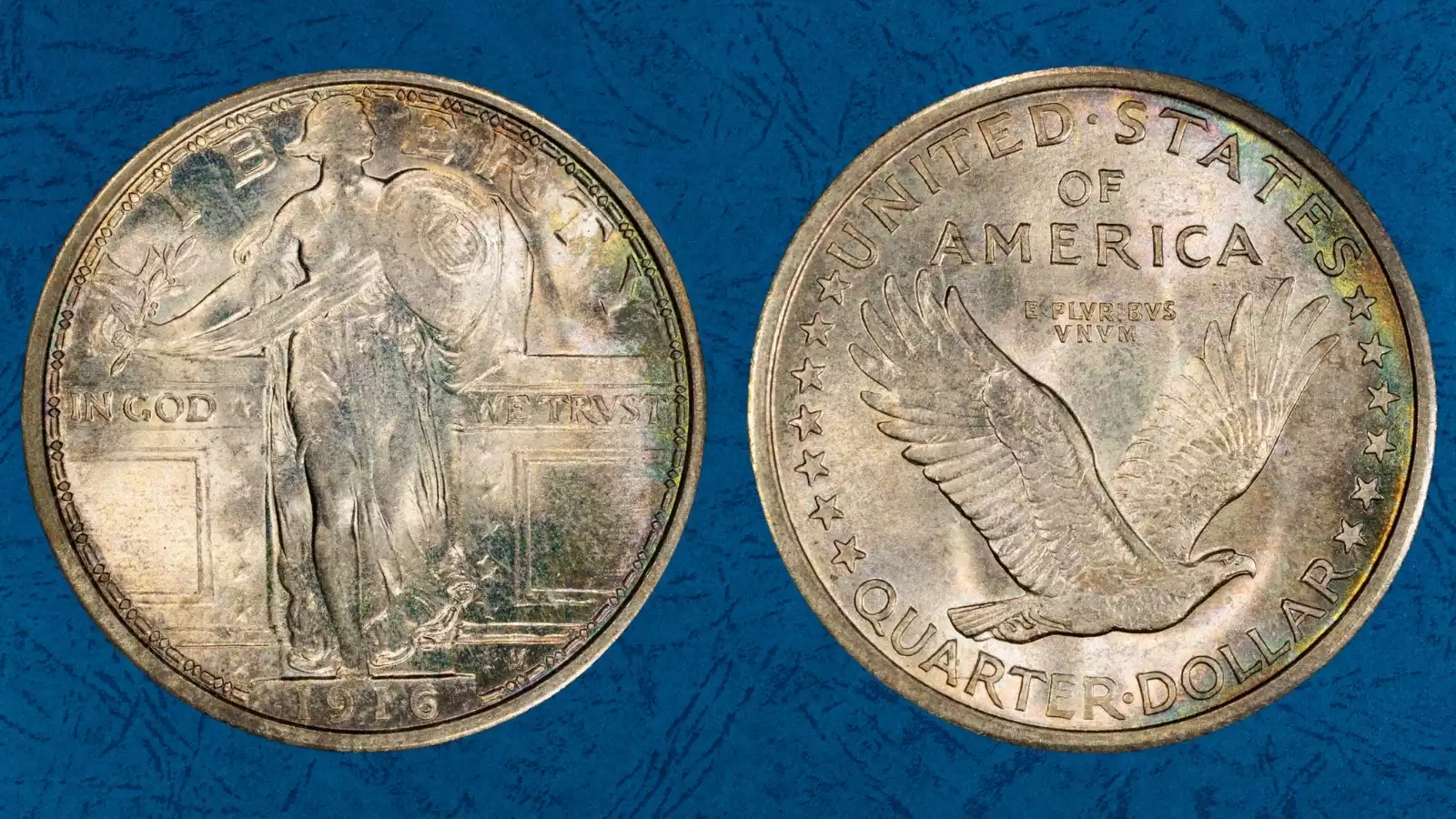 1916 quarter mintage — historical image of Philadelphia Mint and representative 1916 quarter specimens